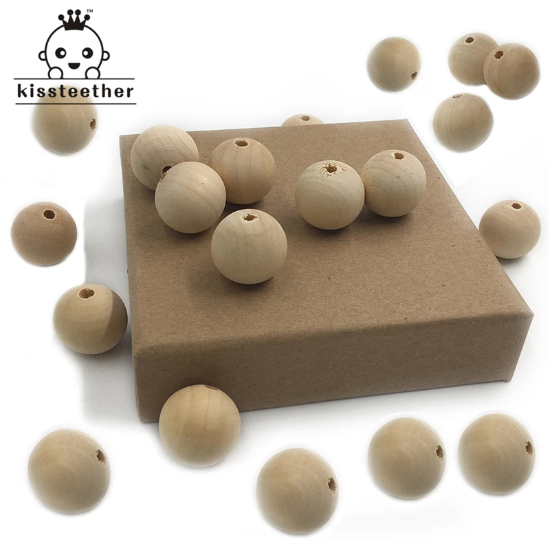 0.47"(12mm) Wooden Natural Round Beads DIY Baby Teether Toys Nursing Chewing For Necklaces/bracelets | Мать и ребенок