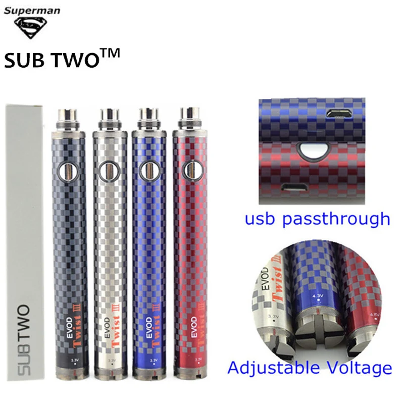 SUB TWO 10/pcs 1100mAh EVOD E Cigarette Battery EVOD Twist III Adjustable Voltage 3.3V-4.8V USB Pass Through Vaporizer
SUB TWO 10/pcs 1100mAh EVOD E Cigarette Battery EVOD Twist III Adjustable Voltage 3.3V-4.8V USB Pass Through Vaporizer
