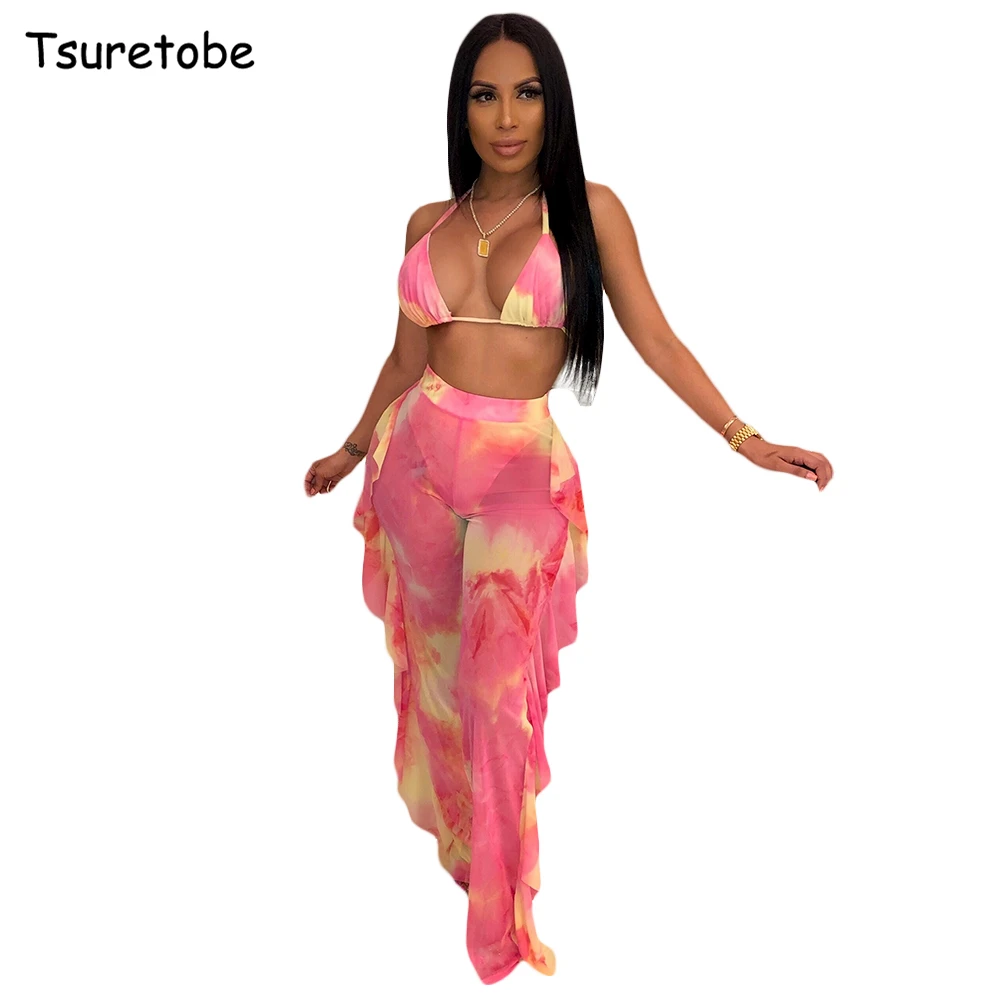 Tsuretobe Sexy Printed Two Piece Set Backless Women Summer Halter Top And High Waist Wide Leg Pants Ruffle Bikini Sleeveless
Tsuretobe Sexy Printed Two Piece Set Backless Women Summer Halter Top And High Waist Wide Leg Pants Ruffle Bikini Sleeveless