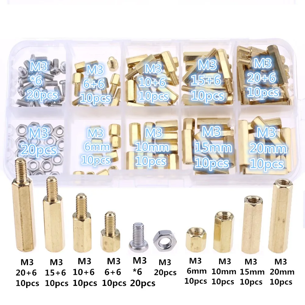 120pcs M3 Male Female Brass Spacer Standoff Screw Nut Assortment Kit (Brass M3) 304 stainless steel Hex Can be tracked
120pcs M3 Male Female Brass Spacer Standoff Screw Nut Assortment Kit (Brass M3) 304 stainless steel Hex Can be tracked