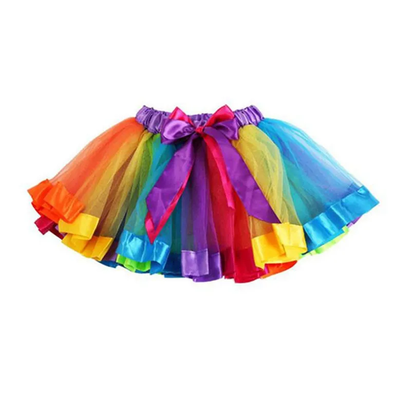 Юбка пачка для маленьких девочек летняя Радужная юбка с бантом