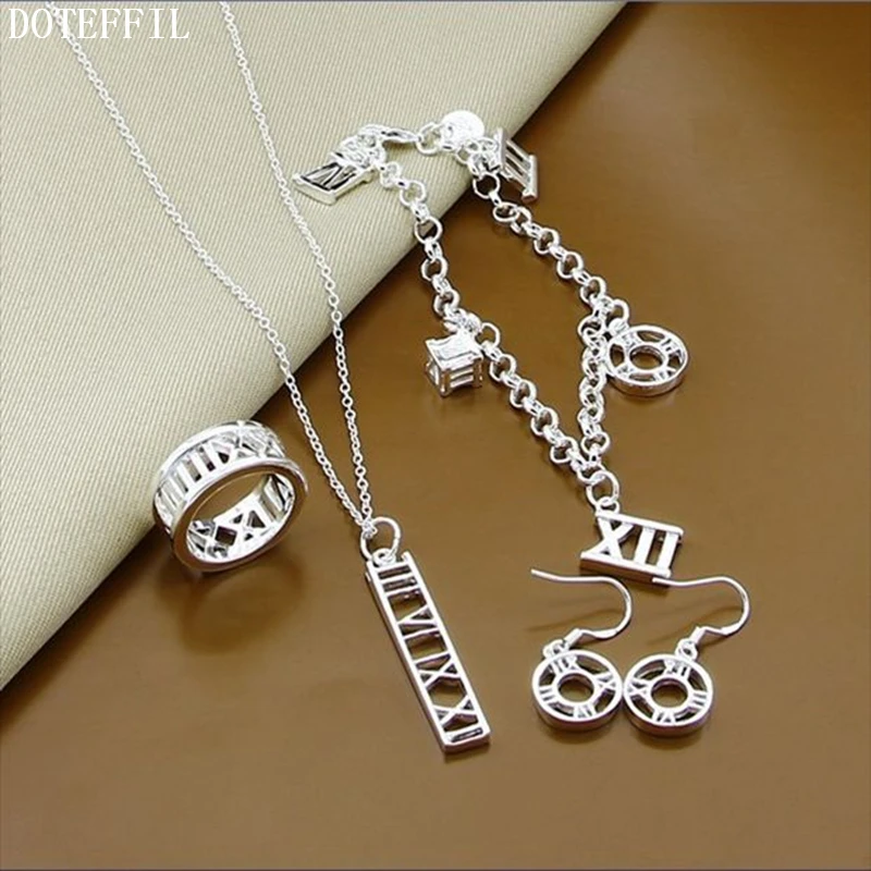 DOTEFFIL 925 Sterling Silver Earring Bracelet Necklace Ring Set Roman Numerals For Woman Wedding Engagement Party Jewelry
DOTEFFIL 925 Sterling Silver Earring Bracelet Necklace Ring Set Roman Numerals For Woman Wedding Engagement Party Jewelry