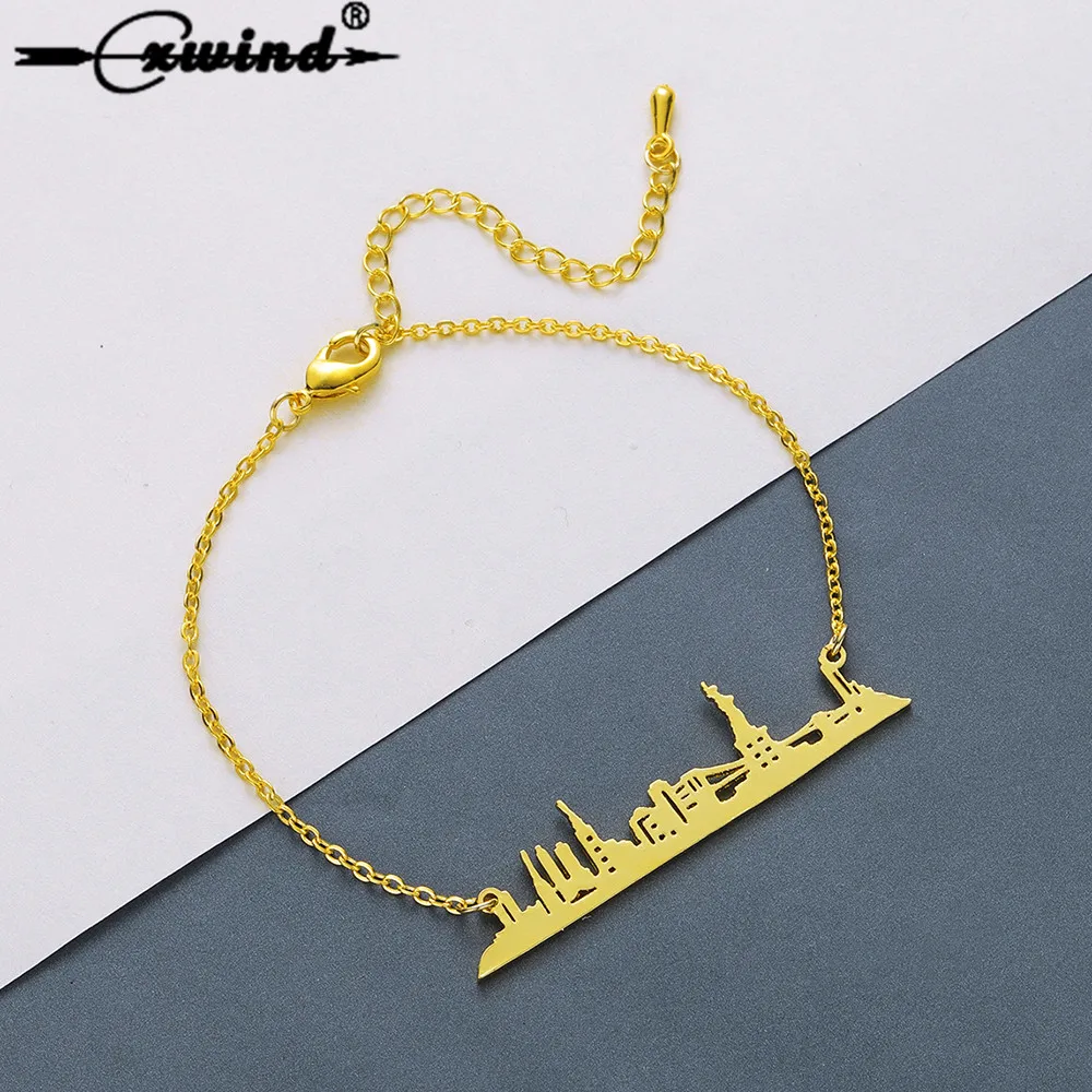

Cxwind Fashion Bohemia New York Skyline Charm Bracelet Bangle for Women Gold-Color Hand Cuff Link Chain Bracelets Femme Jewelry