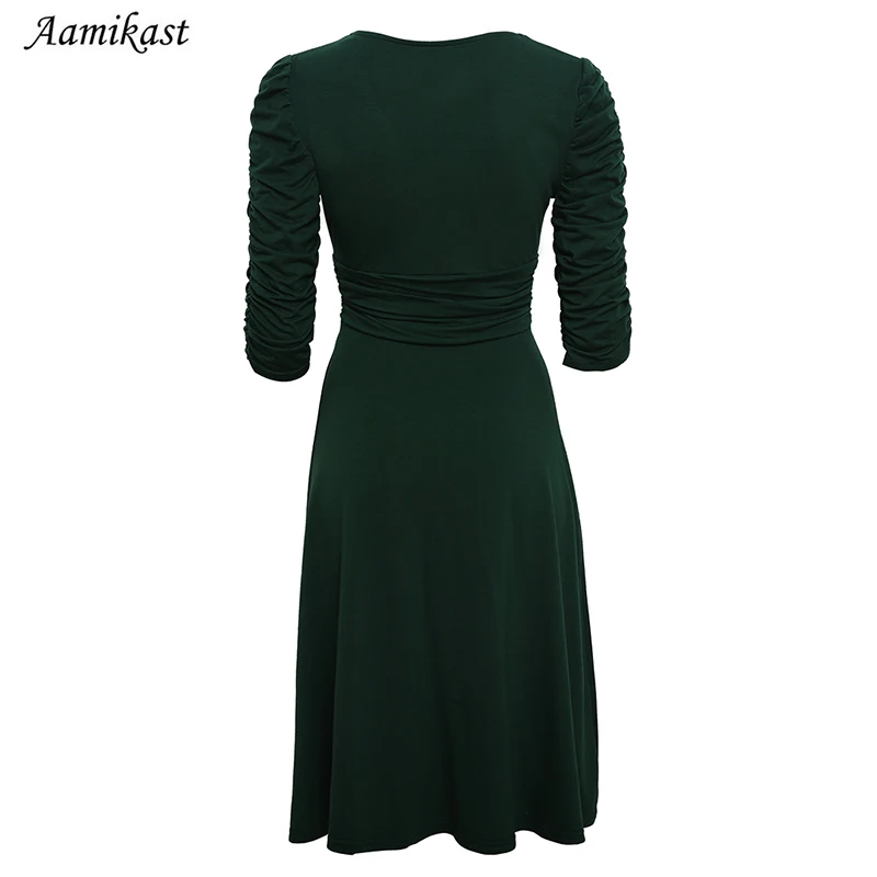Aamikast 2019 Autumn Winter Dress Women Sexy 3/4 Sleeve V-Neck Casual Pleated Tunic Office Knitted Dresses Vestidos De Festa
Aamikast 2019 Autumn Winter Dress Women Sexy 3/4 Sleeve V-Neck Casual Pleated Tunic Office Knitted Dresses Vestidos De Festa