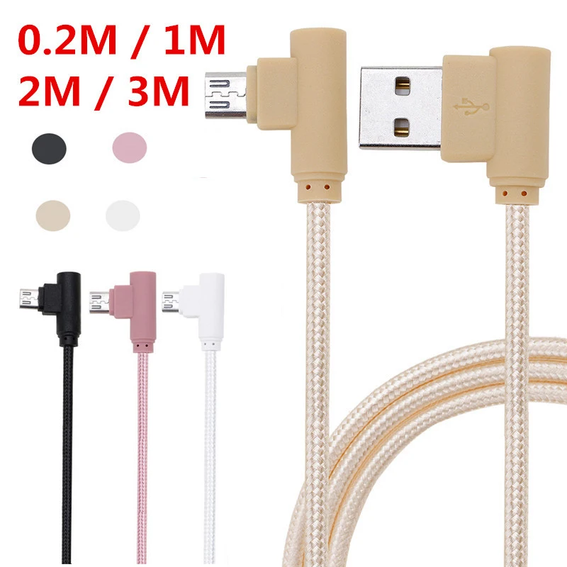 Фото 0 2 м/1 м/2 м/3 м Плетеный Micro USB 90 градусов Угловой кабель для быстрой синхронизации