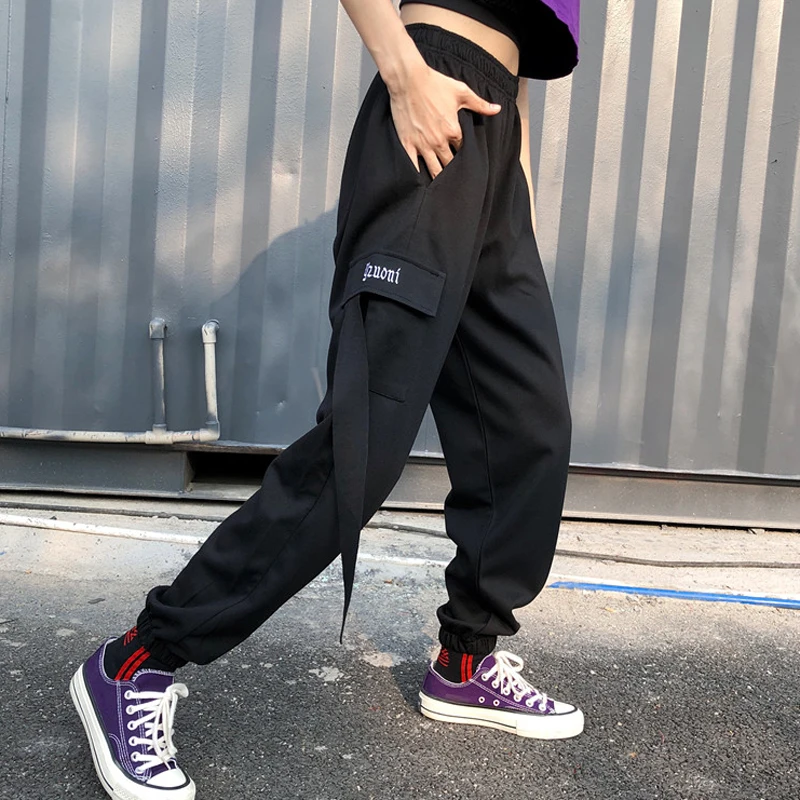 Стильная Осенняя модная женская одежда harajuku ulzzang bf брюки с буквенным принтом и