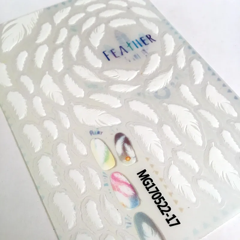 Newest Japanese feather color white 3d nail art sticker nail decal stamping export japan designs rhinestones decorations
Newest Japanese feather color white 3d nail art sticker nail decal stamping export japan designs rhinestones decorations