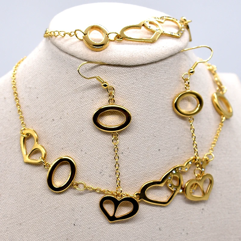 AMUMIU 2017 женское ожерелье/серьги/браслет наборы из нержавеющей стали золотого