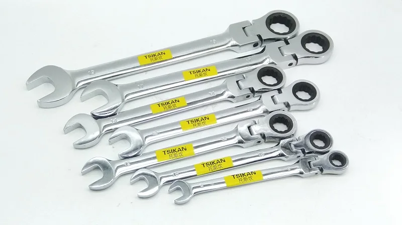 

New CR-V Metric 8-19MM Flexible Head Ratchet Spanner Combination wrench set 7pcs/set Open end wrench