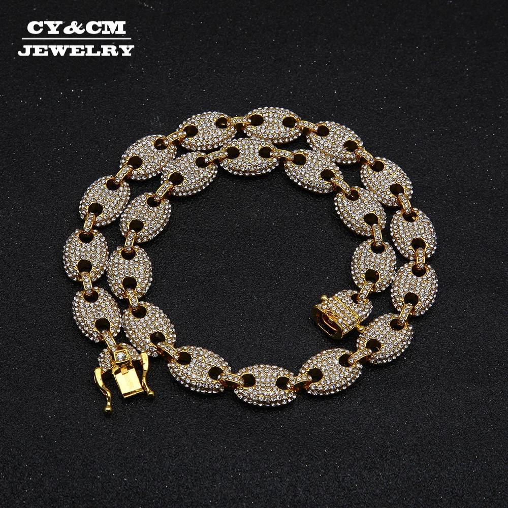 Alloy Rhinestone Hip hop Necklace Iced Out CZ Coffee Bean Pig Nose Charm Link Punk Choker Chain Bling Jewelry Necklaces for Mens
Alloy Rhinestone Hip hop Necklace Iced Out CZ Coffee Bean Pig Nose Charm Link Punk Choker Chain Bling Jewelry Necklaces for Mens
