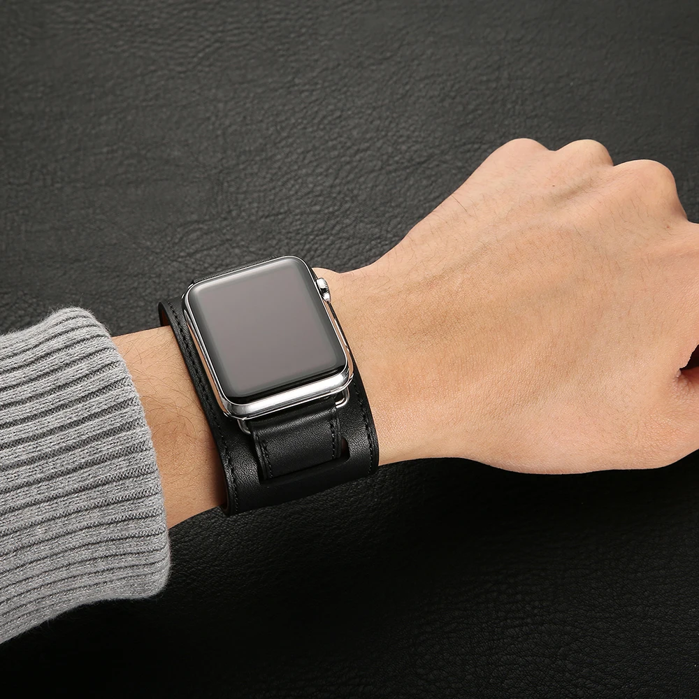 Браслет-манжета из натуральной кожи для Apple Watch Band 38 мм 40 42 44 роскошный ремешок iWatch