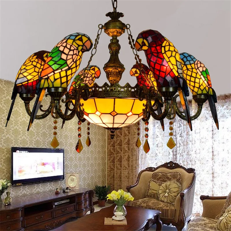 SGROW Stained Glass 6/8 Parrot Birds Pendant Lights Hand-made Tiffany Art Hanging Lamp Indoor Lighting Fixtures for Living Room
SGROW Stained Glass 6/8 Parrot Birds Pendant Lights Hand-made Tiffany Art Hanging Lamp Indoor Lighting Fixtures for Living Room