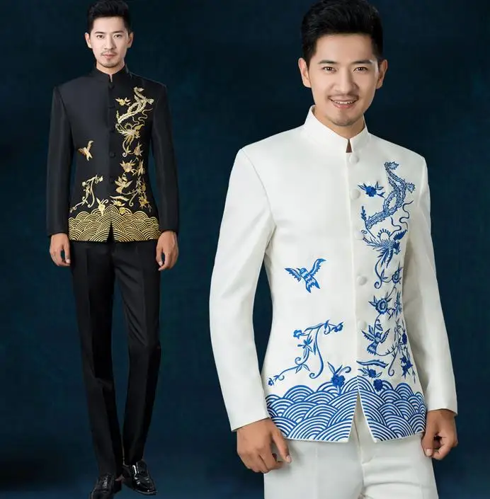 White black red blue 2020 new arrival embroidered men chinese tunic suit set mens suits wedding groom formal dress costume
White black red blue 2020 new arrival embroidered men chinese tunic suit set mens suits wedding groom formal dress costume