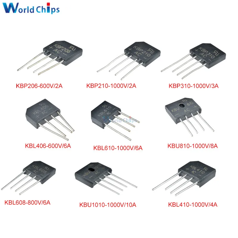 5 шт. диодный мост выпрямитель 3A 6A 8A 10A 15A 25A 35A 600 в 800 1000 В GBJ1510 GBJ2510 GBJ3510 KBP310 KBL410 KBU810