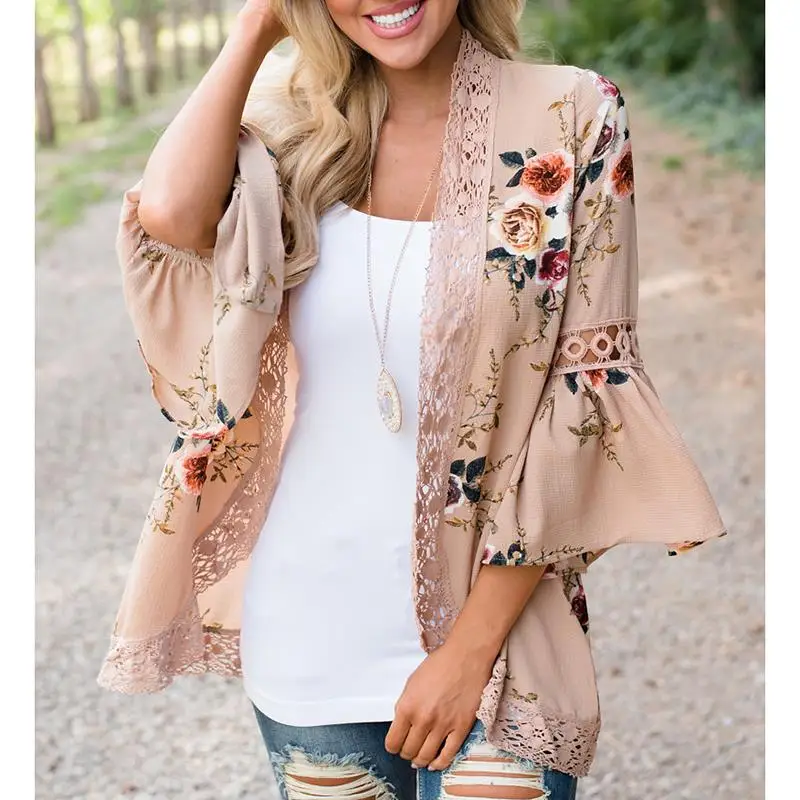 Flare Sleeve Crochet Lace Chiffon Coat Women 3/4 Sleeve Floral Print Blusas Ladies Casual Autumn Open Front Outwear Tops WS8711X
Flare Sleeve Crochet Lace Chiffon Coat Women 3/4 Sleeve Floral Print Blusas Ladies Casual Autumn Open Front Outwear Tops WS8711X
