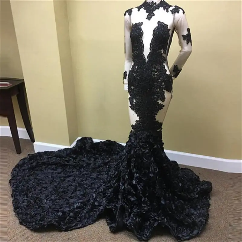 Black Girl Mermaid Prom Dresses 2019 New Long Sleeve High Neck Lace Applique Flowers Formal Evening Dress Party Gowns
Black Girl Mermaid Prom Dresses 2019 New Long Sleeve High Neck Lace Applique Flowers Formal Evening Dress Party Gowns