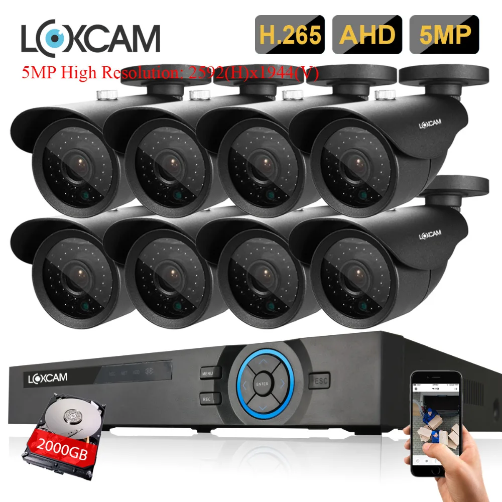 Комплект наружного видеонаблюдения LOXCAM H.265 + 5 МП 8 каналов DVR камера ночного
