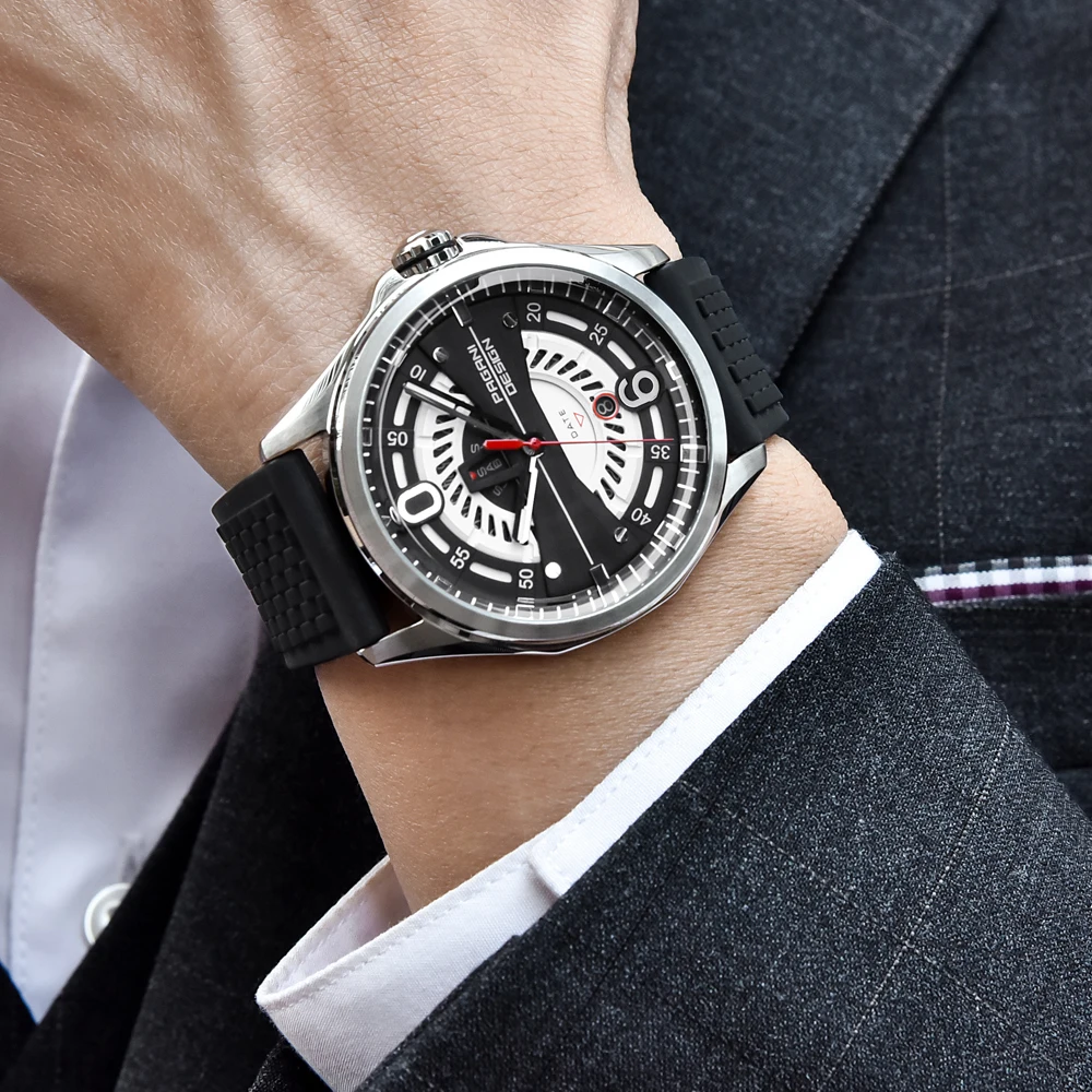 PAGANI DESIGN Brand Fashion Silver Case Men's Watch Skeleton Dial Japanese Quartz Clock Silicone Strap Wristwatches dropshipping |