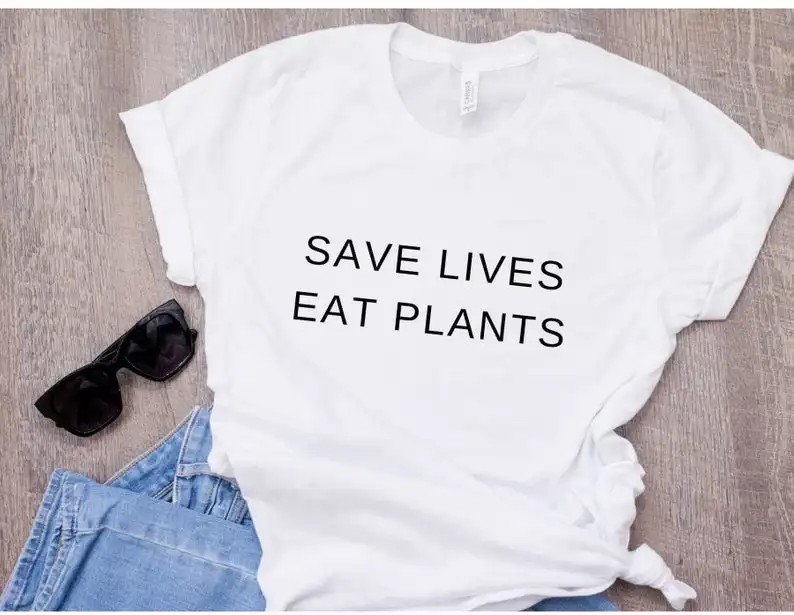 Sugarbaby New Arrival Save Lives Eat Plants T-shirt Vegan t shirts Vegetarian Plant Based Babe Shirt Drop Shipping
Sugarbaby New Arrival Save Lives Eat Plants T-shirt Vegan t shirts Vegetarian Plant Based Babe Shirt Drop Shipping