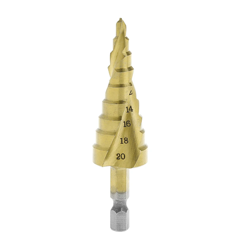 HSS Spiral Grooved Step Cone Drill Bit 1/4" Hex Shank 15 Steps 4mm-20mm Hole Cut |