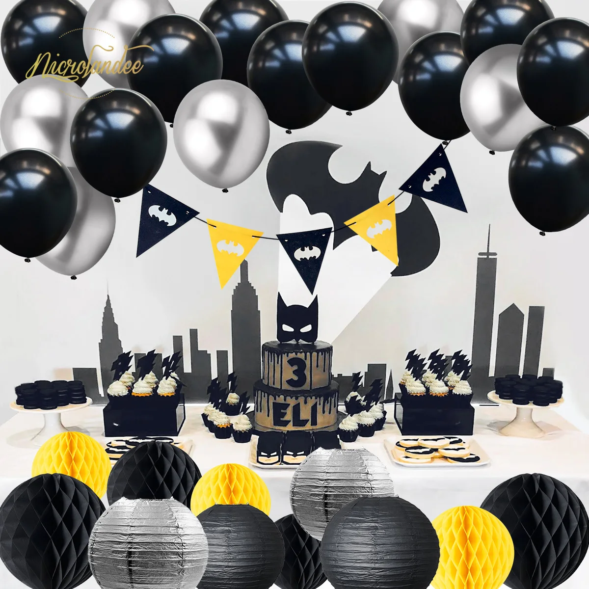 NICROLANDEE 29 pcs/set Bat Theme Black Silver Happy Birthday Baby Shower Party Decoration Kit Party Home Decor
NICROLANDEE 29 pcs/set Bat Theme Black Silver Happy Birthday Baby Shower Party Decoration Kit Party Home Decor
