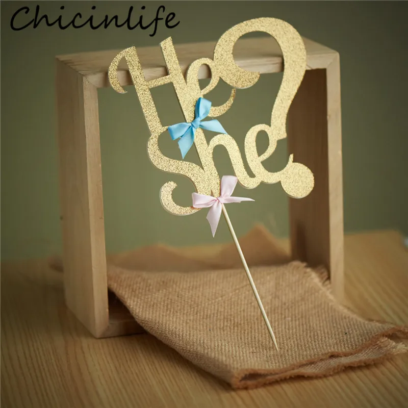 Chicinlife 1 шт. золотой торт с надписью He She Flags детский душ для девочек или мальчиков
