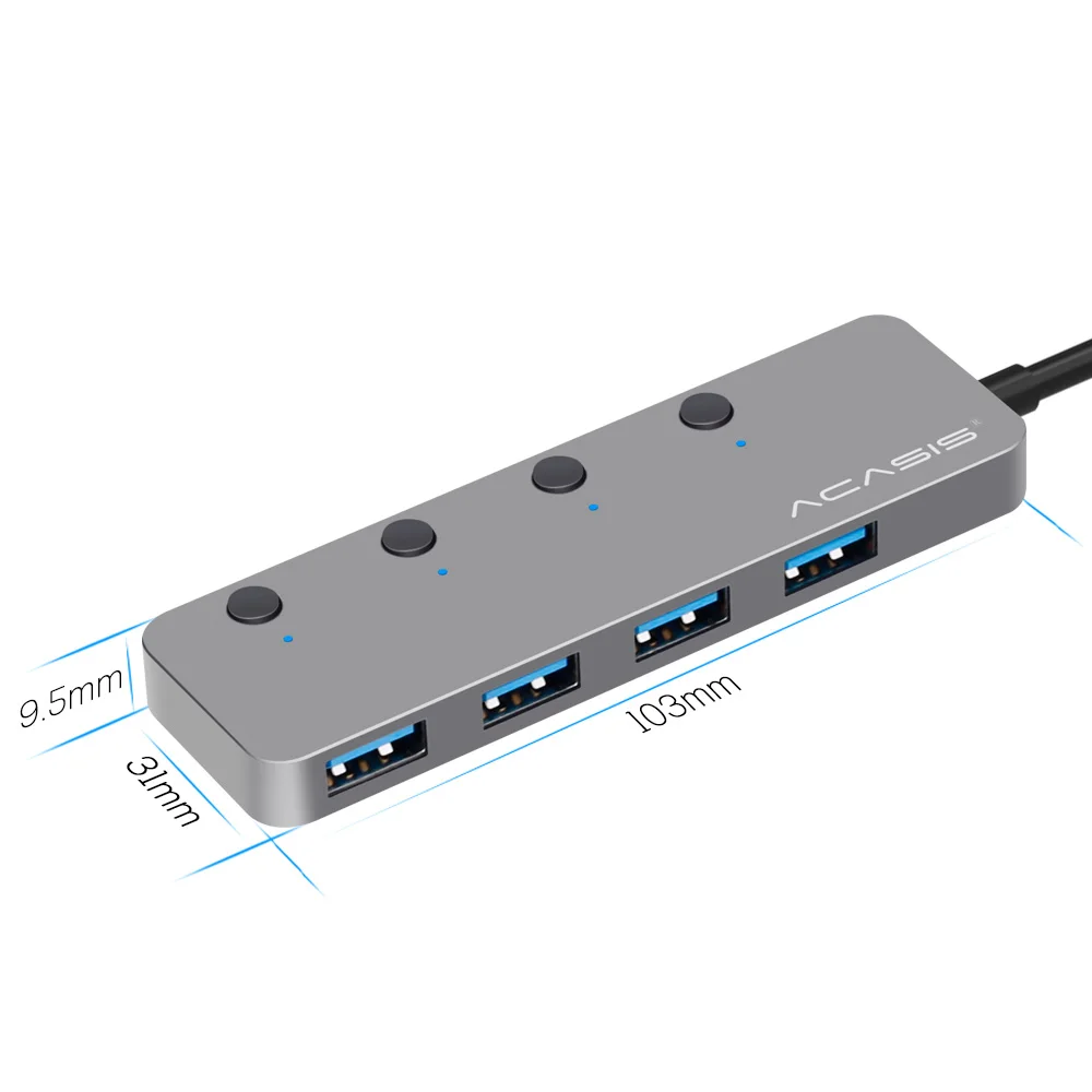 USB разветвитель Acasis HS 080 с 4 портами 3 0 индивидуальным переключателем внешний