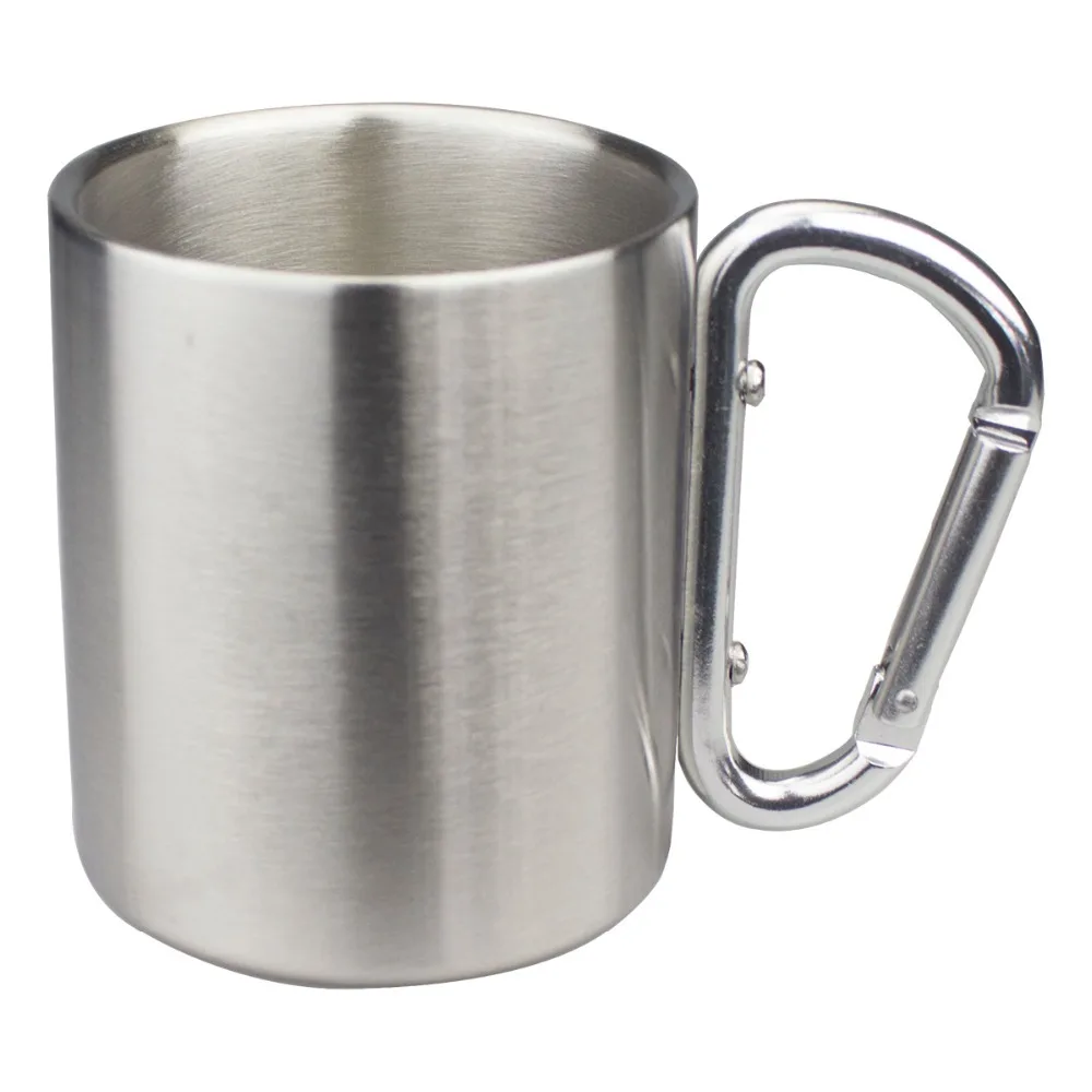 

200ml,300ml Isolating Travel Mug Double Wall Stainless Steel Outdoor Children Cup Carabiner Hook Handle Heat Resistance portable