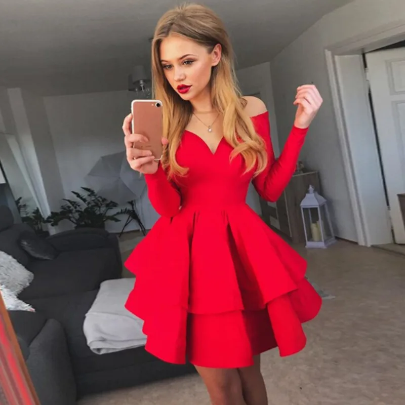 Women Summer Dress Cute Off Shoulder Long Sleeve Dress Feminine Sexy V Neck Pure Color Party Dress 2018
Women Summer Dress Cute Off Shoulder Long Sleeve Dress Feminine Sexy V Neck Pure Color Party Dress 2018