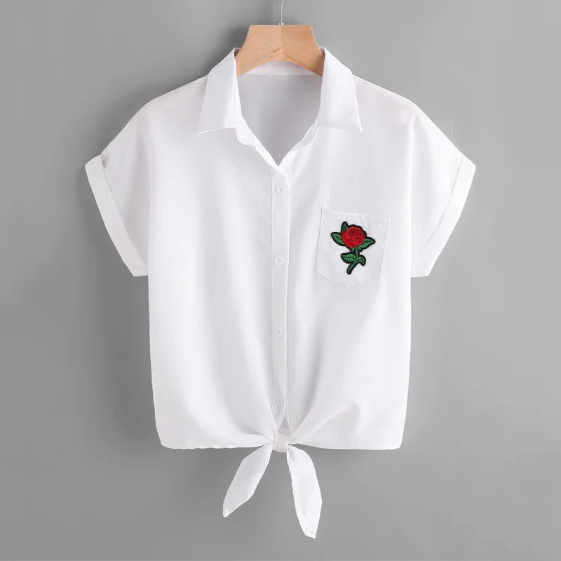 New Women Blouse Ladies Rose Flower Print White Blouses Short Sleeve Button Shirt
New Women Blouse Ladies Rose Flower Print White Blouses Short Sleeve Button Shirt