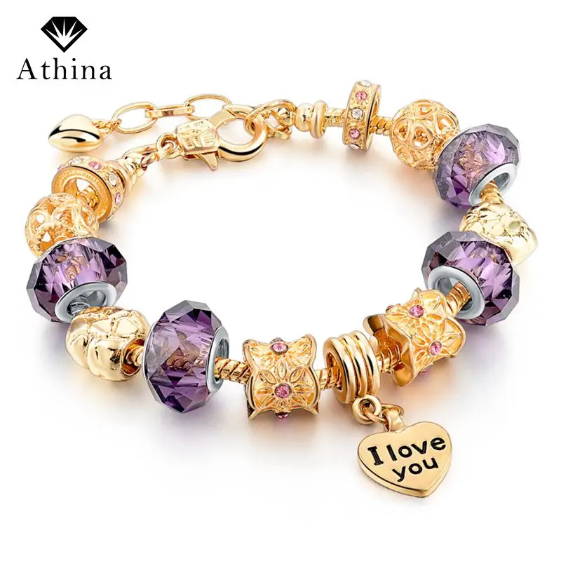 New Arrival Purple Crystal Charm Bracelets For Women Heart Gold Bracelets & Bangles Pulseras Mujer DIY Jewelry SBR160068
New Arrival Purple Crystal Charm Bracelets For Women Heart Gold Bracelets & Bangles Pulseras Mujer DIY Jewelry SBR160068