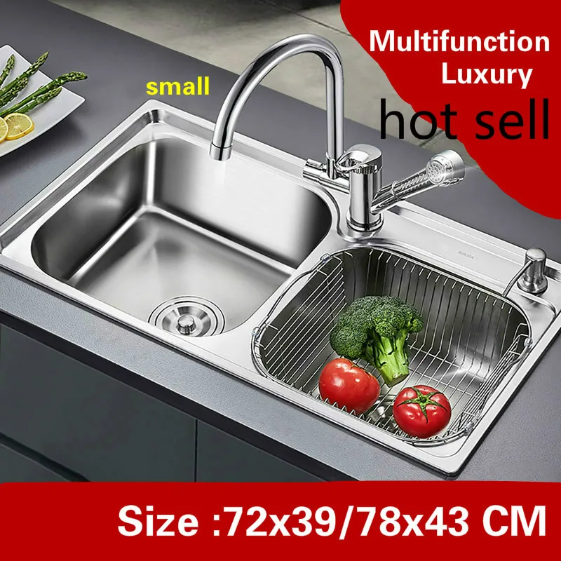

Free shipping Apartment multifunction do the dishes kitchen double groove sink 304 stainless steel hot sell 72x39/78x43 CM