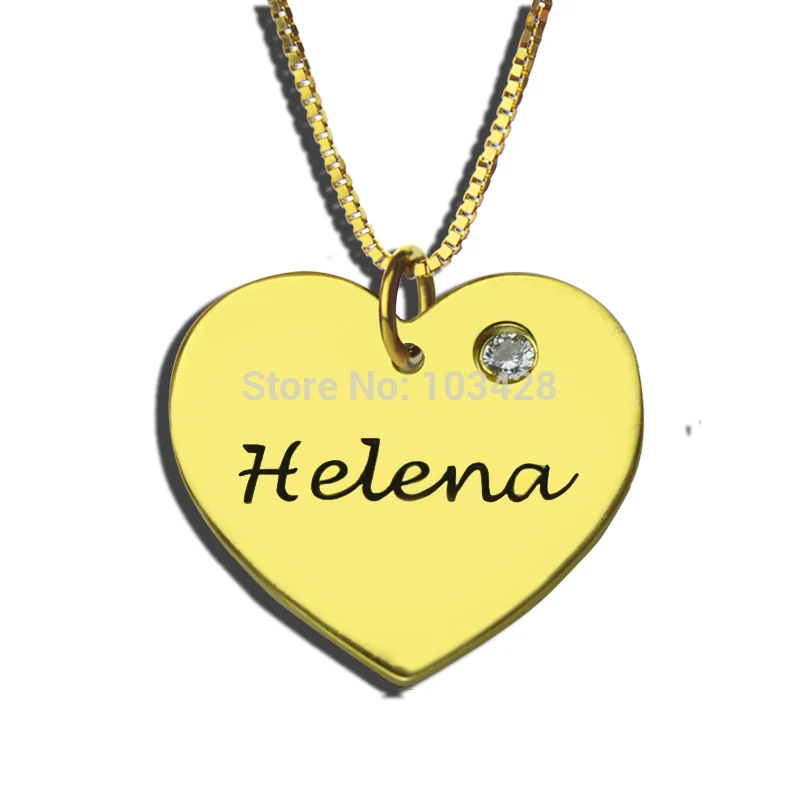 

AILIN Gold Color Engraved Heart Birthstone Necklace Personalized Heart Name Pendant You are My Sweet Heart Memorial Jewelry