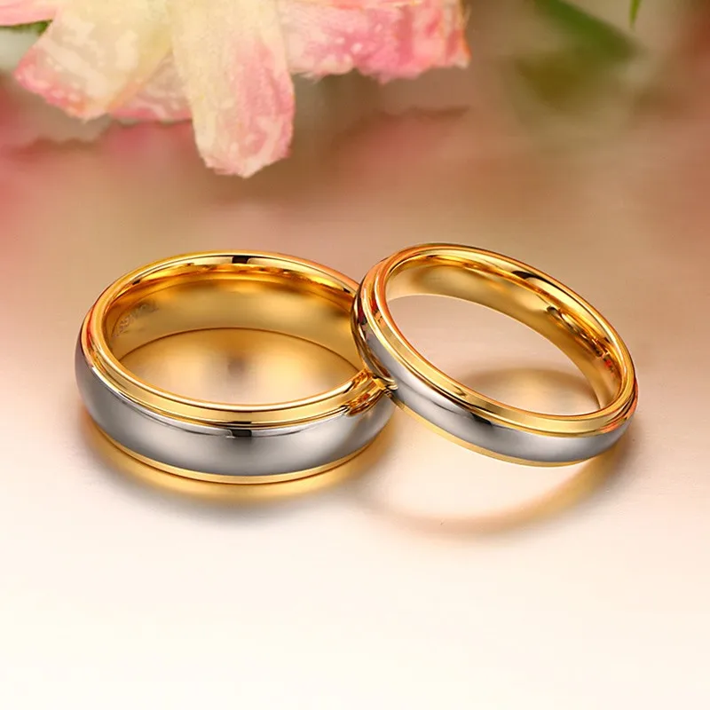 Hot Fashion High Quality #4-#6 Width Couple Ring Tungsten Carbide Wedding Gold color women men jewelry | Украшения и аксессуары