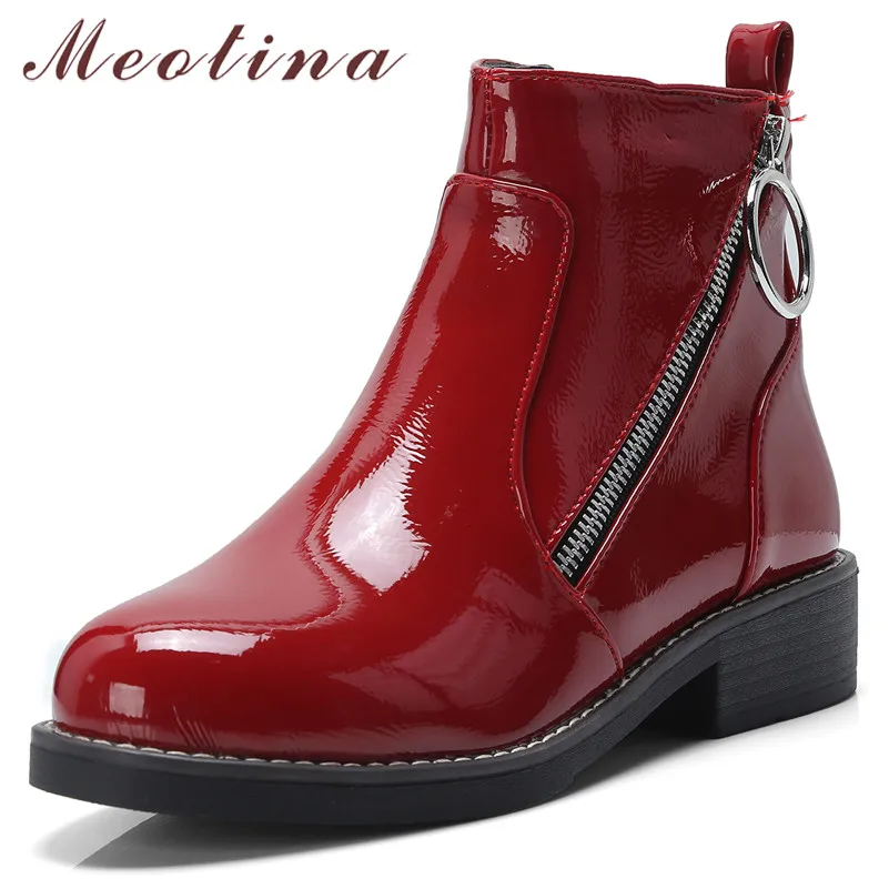 Meotina Women Boots Winter Ankle Boots Patent Leather Thick Heel Short Boots Fashion Zipper Shoes Lady Fall Red Plus Size 33-43
Meotina Women Boots Winter Ankle Boots Patent Leather Thick Heel Short Boots Fashion Zipper Shoes Lady Fall Red Plus Size 33-43