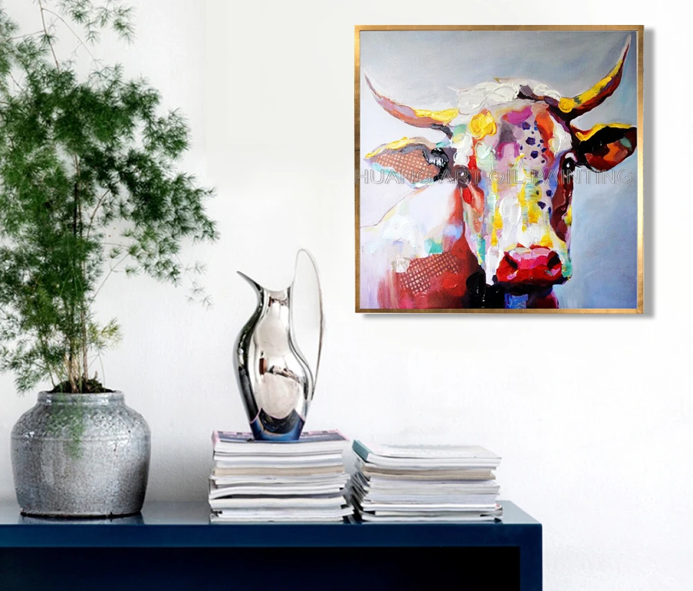 Большой Размеры картины ручной росписи стены Цвет картина коровы на холсте для