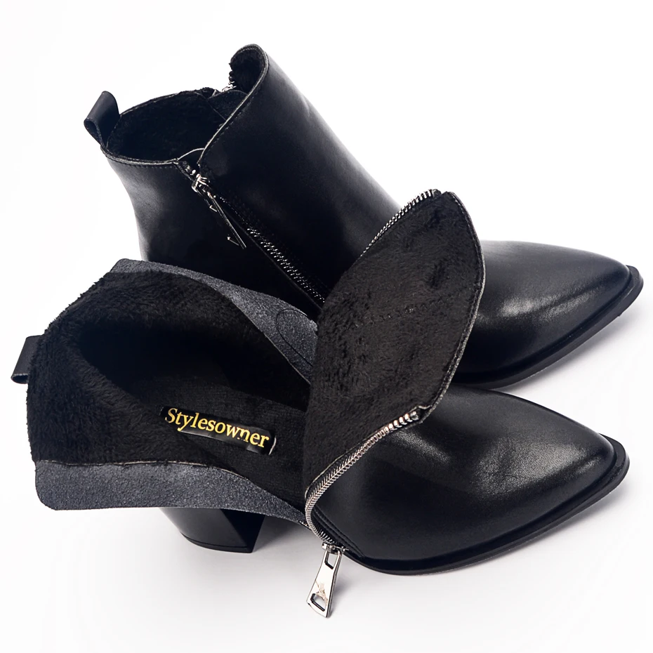 Pointed Toe Chunky Heels Women Ankle Stretch Boots Black Leather Side Zipper Chelsea Boots Warm Plush In Women Winter Shoes
Pointed Toe Chunky Heels Women Ankle Stretch Boots Black Leather Side Zipper Chelsea Boots Warm Plush In Women Winter Shoes