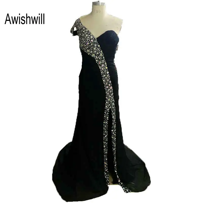 Real Photo Fashionable One Shoulder Beading Rhinestones Chiffon Black Long Evening Dress Gown Women Robes de Soiree
Real Photo Fashionable One Shoulder Beading Rhinestones Chiffon Black Long Evening Dress Gown Women Robes de Soiree
