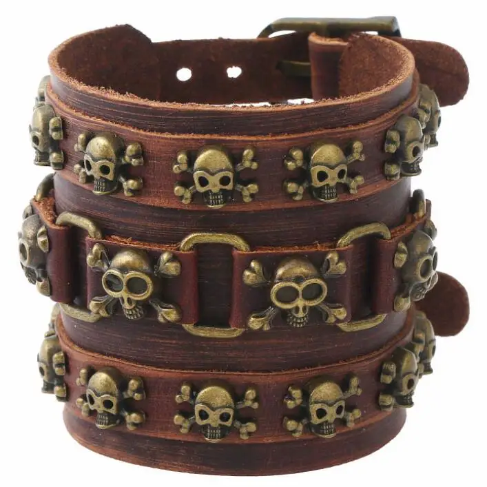 Gothic Punk Vintage Hiphop Skull Rivet Bead Bracelet Brown Pirate Skeleton Charm Wide Leather Bangle Belt Wristbands Accessories
Gothic Punk Vintage Hiphop Skull Rivet Bead Bracelet Brown Pirate Skeleton Charm Wide Leather Bangle Belt Wristbands Accessories