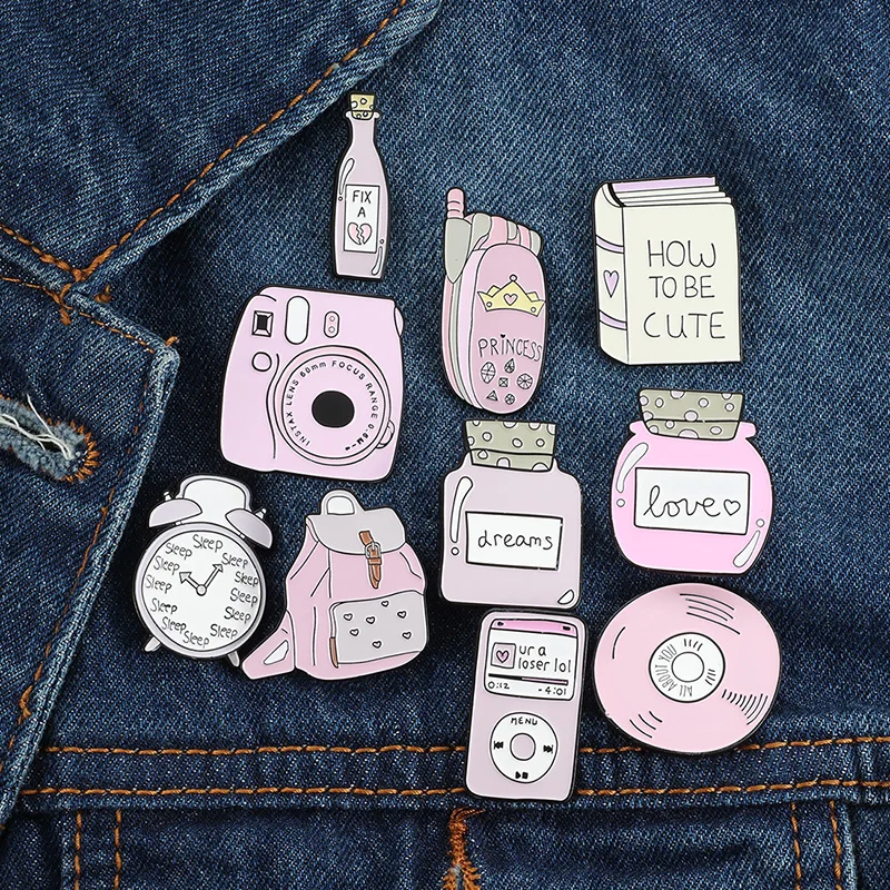 Cute Backpack Camera CD Book enamel pin Badge Brooch Pink series dress Lapel badge Girl backpack Jewelry Child Gift
Cute Backpack Camera CD Book enamel pin Badge Brooch Pink series dress Lapel badge Girl backpack Jewelry Child Gift