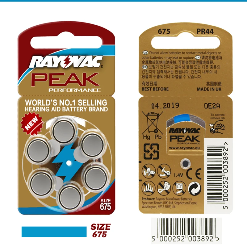 NEW 60 PCS Zinc Air 1.45V Rayovac Peak Zinc Air Hearing Aid Batteries 675A A675 675 PR44 Cell Button Hearing Aid Battery
NEW 60 PCS Zinc Air 1.45V Rayovac Peak Zinc Air Hearing Aid Batteries 675A A675 675 PR44 Cell Button Hearing Aid Battery