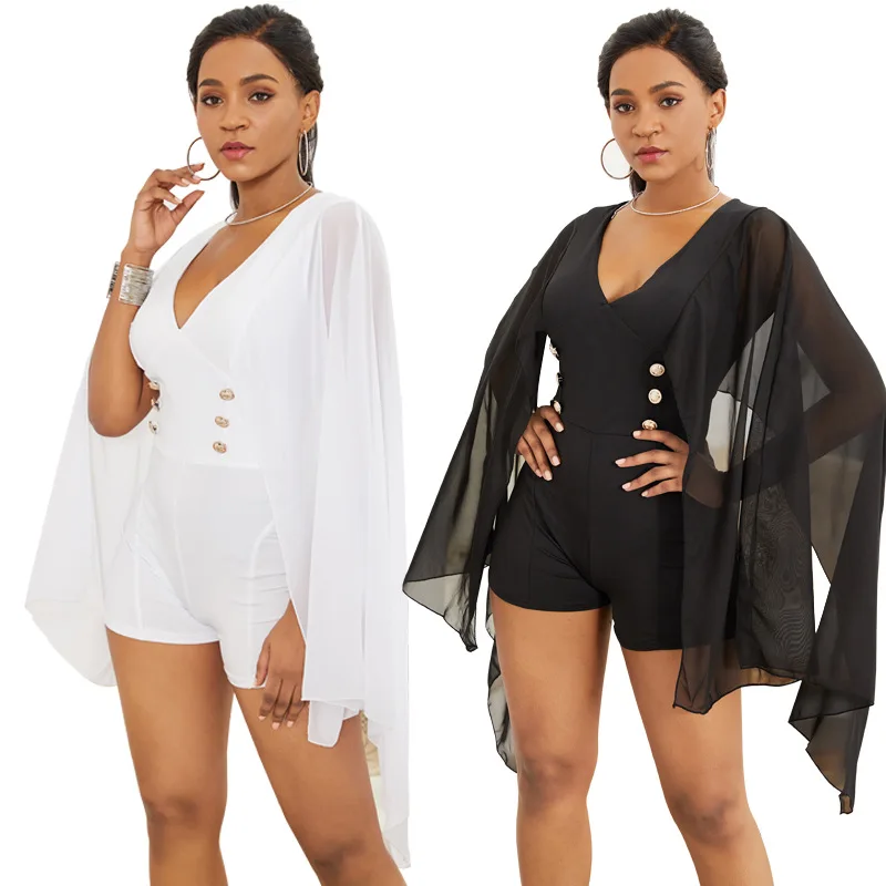 Women's skinny playsuits sexy jumpsuits & rompers white black with chiffon deep V-neck jumpers European and American style
Women's skinny playsuits sexy jumpsuits & rompers white black with chiffon deep V-neck jumpers European and American style