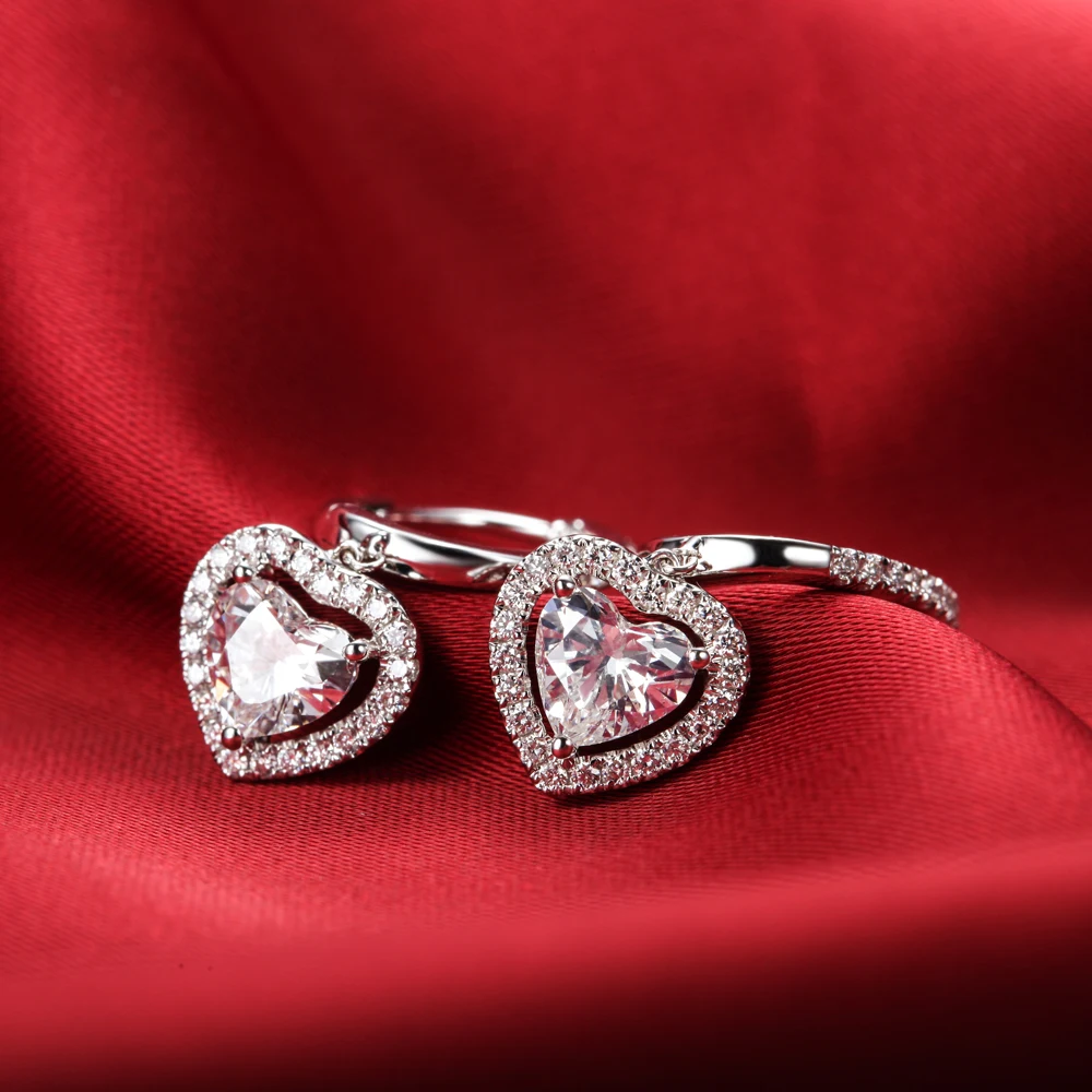 Wholesale Ear Jewlery 1.5Ct/piece Sterling 925 Silver Drop Earrings Heart Zircon Dangle Earrings Luxury Engagement Gift for Wife
Wholesale Ear Jewlery 1.5Ct/piece Sterling 925 Silver Drop Earrings Heart Zircon Dangle Earrings Luxury Engagement Gift for Wife