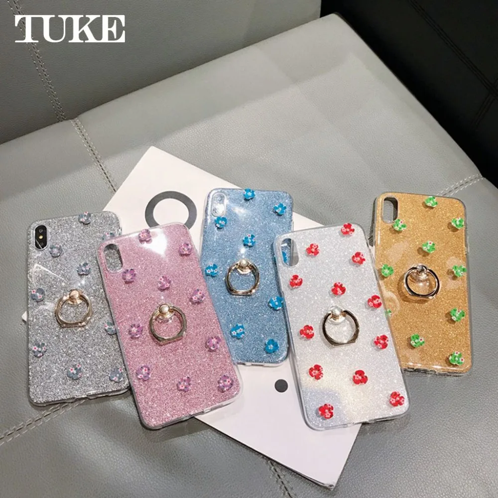 Мягкий силиконовый чехол TUKE для Huawei Nova2 с кольцом держателем в виде лепестков