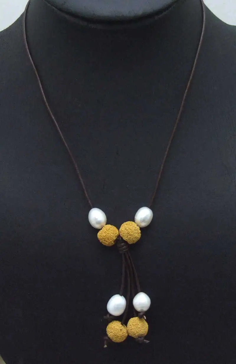 SALE Big 10-11mm White Rice Natural Freshwater Pearl with yellow lava beads 18" Genuine Leather Necklace-5913
SALE Big 10-11mm White Rice Natural Freshwater Pearl with yellow lava beads 18" Genuine Leather Necklace-5913