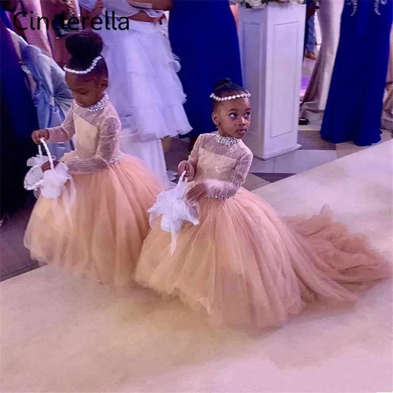 Cinderella Champagne High Neck Cute Long Sleeves Lace Applique Tulle Flower Girls Dresses Hot Little Girls Wedding Party Dresses
Cinderella Champagne High Neck Cute Long Sleeves Lace Applique Tulle Flower Girls Dresses Hot Little Girls Wedding Party Dresses