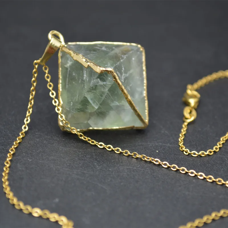 Gold Plating Natural Fluorite Square Pyramid Shape Pendant Chains Necklace Fashion Woman Jewelry
Gold Plating Natural Fluorite Square Pyramid Shape Pendant Chains Necklace Fashion Woman Jewelry
