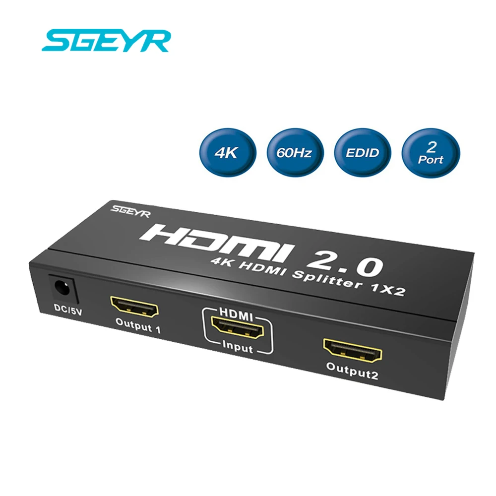 SGEYR 2-полосный HDMI сплиттер 1x2 HDMI 2,0 сплиттер 1 в 2 Выход совместимый HDCP2.2 поддержка 4K @ 60 Гц HDMI 2,0 3D 4K 2160P
SGEYR 2-полосный HDMI сплиттер 1x2 HDMI 2,0 сплиттер 1 в 2 Выход совместимый HDCP2.2 поддержка 4K @ 60 Гц HDMI 2,0 3D 4K 2160P