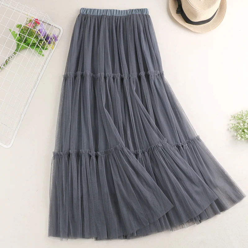 Women Pleated Skirts 2021 New Summer High Waist Ruffles Long Tulle Skirt Slim Patchwork Mesh Maxi Skirts for Women Jupe Femme
Women Pleated Skirts 2021 New Summer High Waist Ruffles Long Tulle Skirt Slim Patchwork Mesh Maxi Skirts for Women Jupe Femme