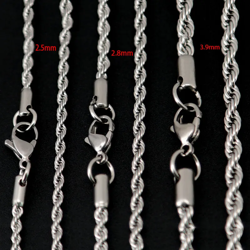 10pcs 2.5 2.8 3.9mm 24'' Stainless Steel Rope Necklace Chain For women men pendant
10pcs 2.5 2.8 3.9mm 24'' Stainless Steel Rope Necklace Chain For women men pendant
